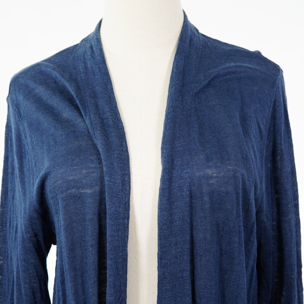 J. Jill Women Dark Teal Blue Linen Knit Open Cardigan Sweater Medium 05D24